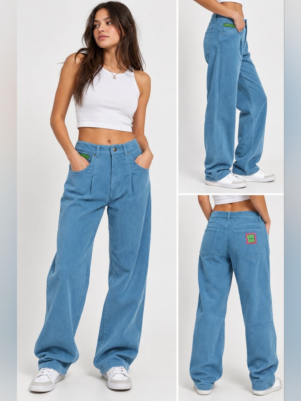Empyre Tori Pleated Blue Corduroy Skate Pants Size M